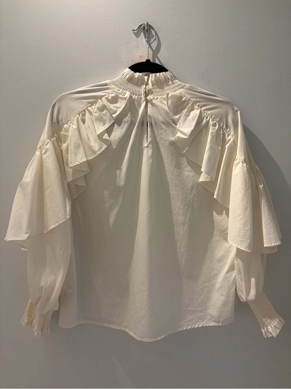 Maje Letreo Ruffled Cotton Blouse | Victorian Romantic High Neck Top | Size 1 - Picture 3 of 7